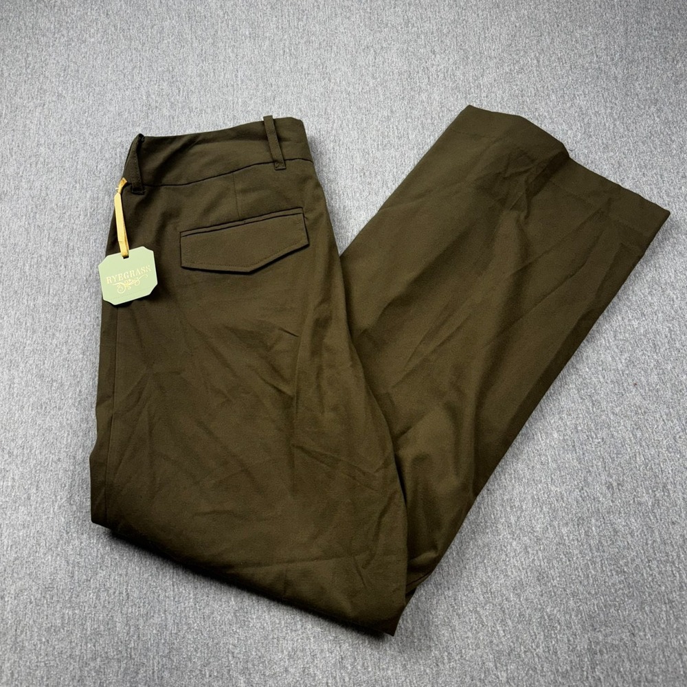 Ryegrass Pleated Wide Leg Trousers Womens 10 (34x31) Olive Green Dress Pants NEW